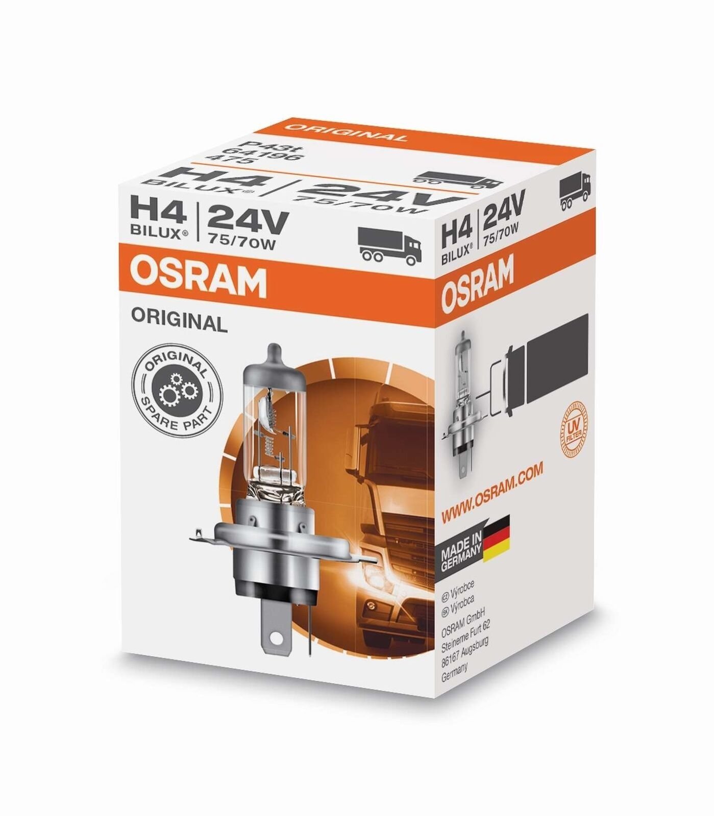 Лампа галогенна Osram H4 75/70w P43 Original 24V (64196)