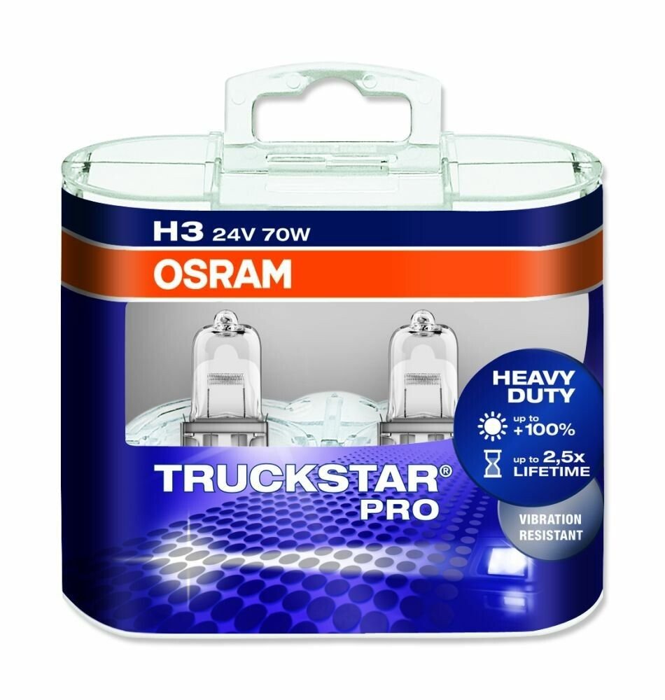 Лампа галогенна Osram H3 70w +100% TruckStar 24V (64156TSP-HCB)