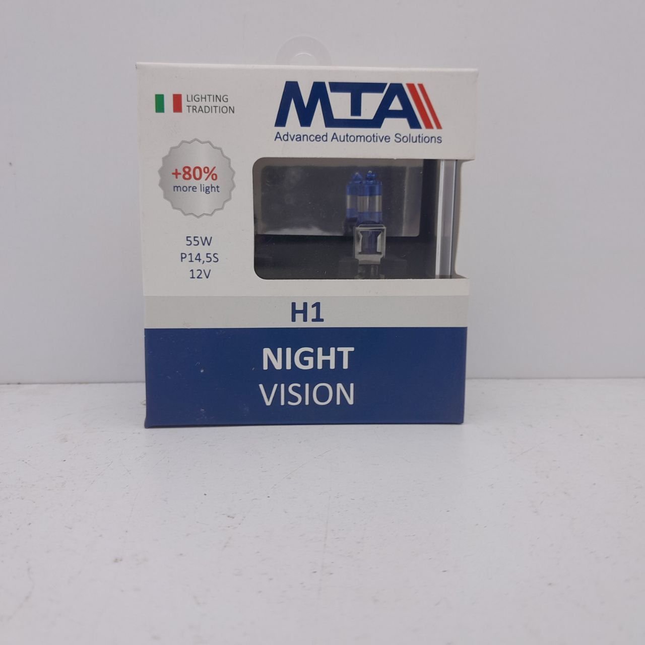 Лампа галогенна MTA H1 12V 55W P14.5S NIGHT VISION +80%  (2 шт.) (80115 NVB2)